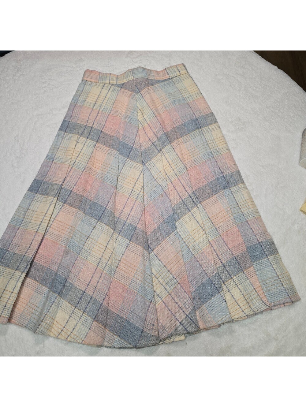 Vintage 70s 80s Jr Things Pastel Plaid Pleat Midi Skirt Size 7 Tartan 25" Waist
